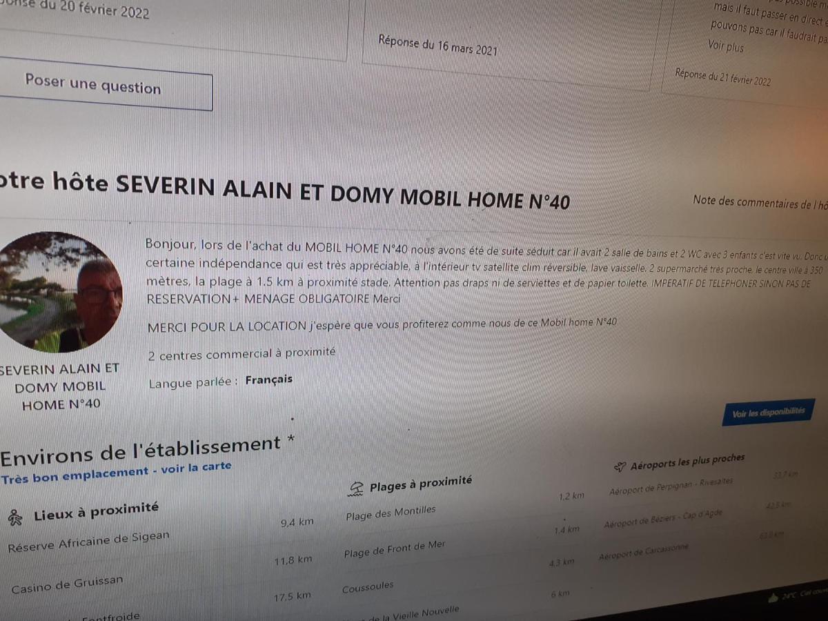 Mobilhome Agreable Sans Draps Ni Serviettes Port-la-Nouvelle Kültér fotó